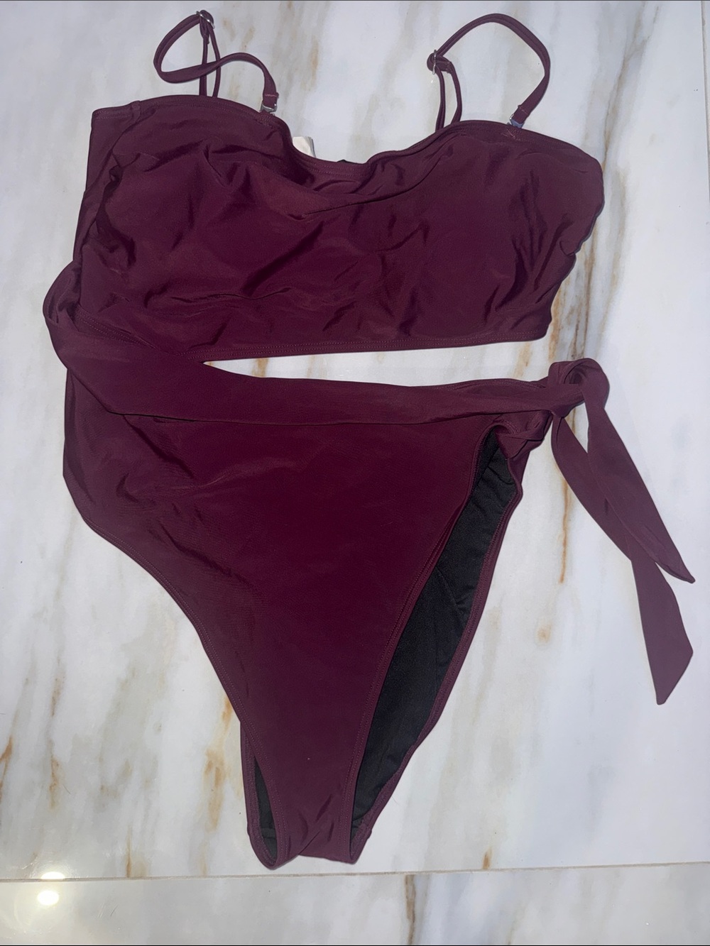 Women's Burgundy One-Piece Swimsuit with Side Tie